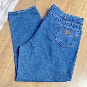 Carhartt great shape 100% cotton blue denim relaxed fit brown pockets mens jeans